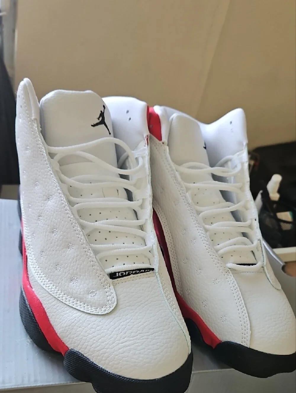 Men's White and Red Leather Basketball Sneakers